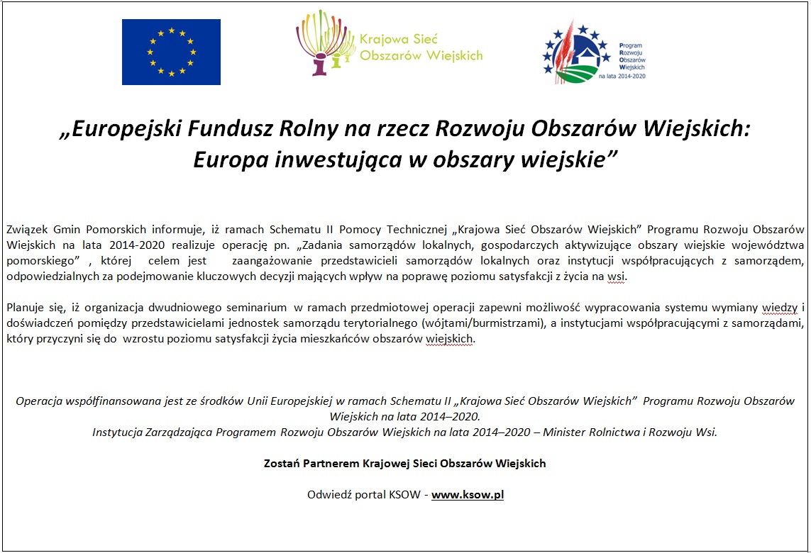 „Zadania samorządów lokalnych, gospodarczych aktywizujące obszary wiejskie województwa pomorskiego” 