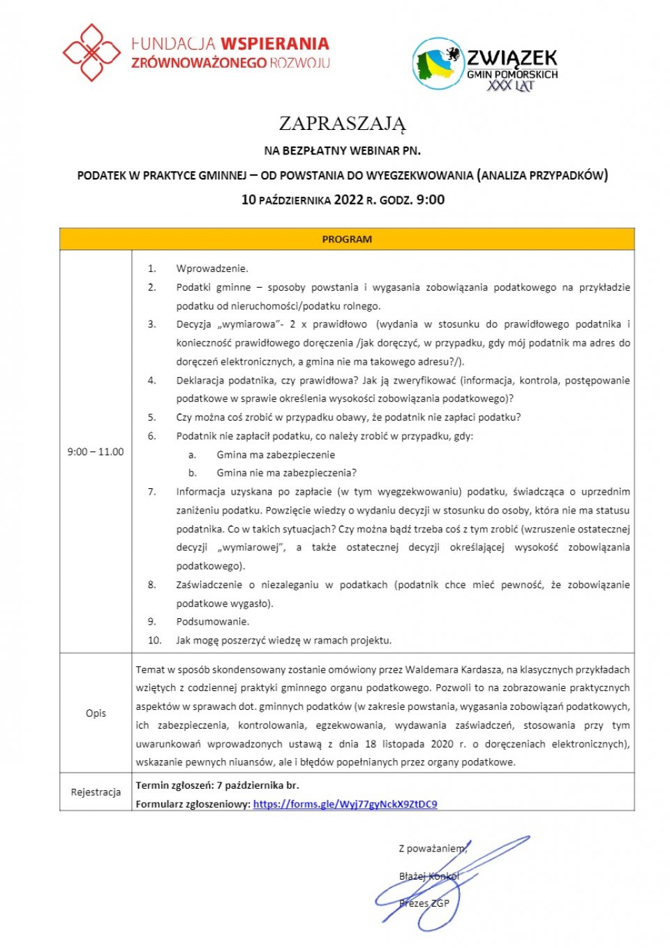 Zaproszenie na bezpłatny webinar pn.