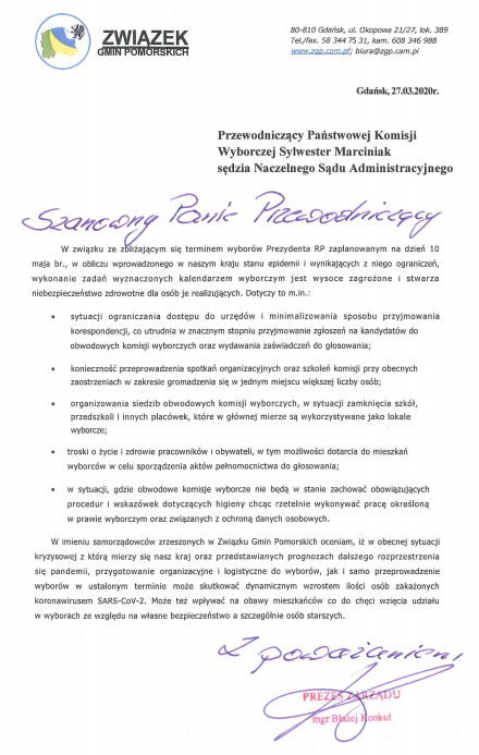 Pismo do Przewodniczącego PKW