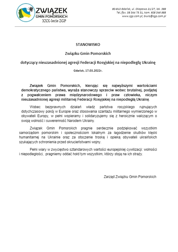 Stanowisko ZGP ws. agresji na Ukrainę