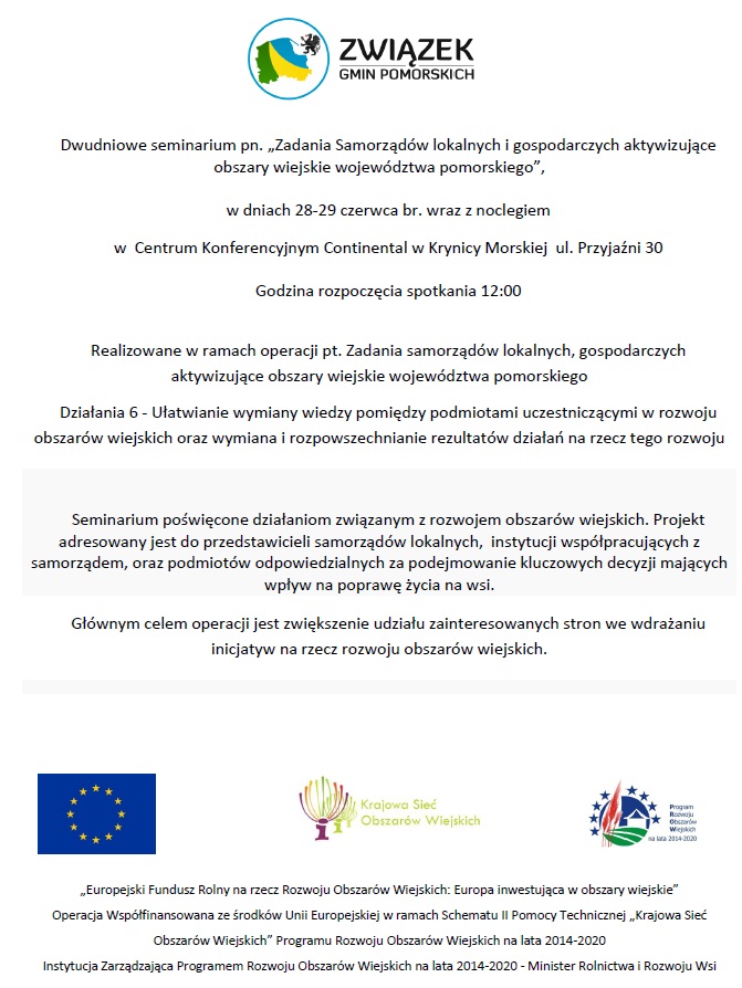 Seminarium pn. „Zadania Samorządów lokalnych i gospodarczych aktywizujące obszary wiejskie województwa pomorskiego”