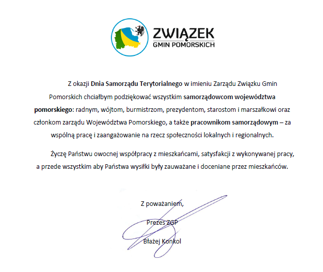Życzenia z okazji Dnia Samorządu Terytorialnego